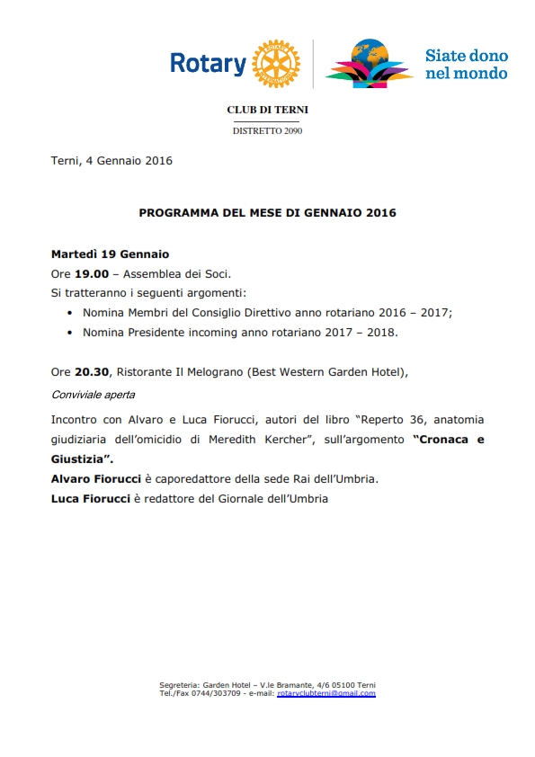 Rotary Club Terni - Programma Gennaio 2016_001